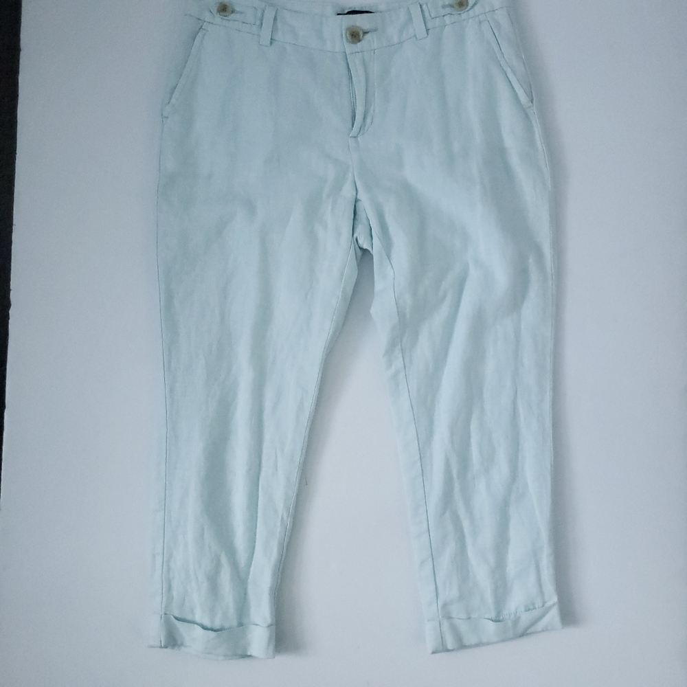 Banana Republic Fact Linen Cotton Crop Pant Blue 4